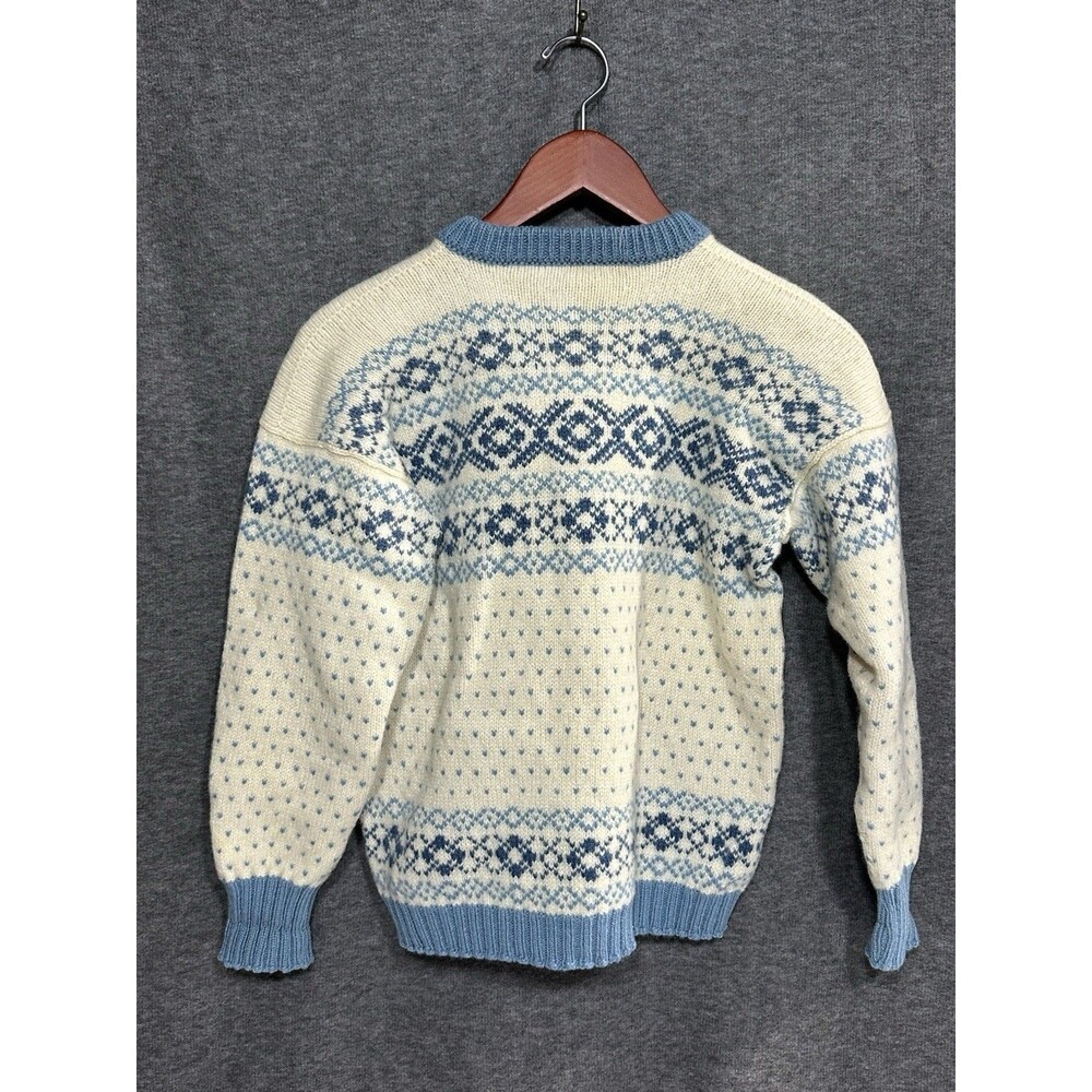 VTG Hand Made Nordic Fair Isle Wool Knit Cardigan Sweater Folk Blue XS Petite - Picture 4 of 9